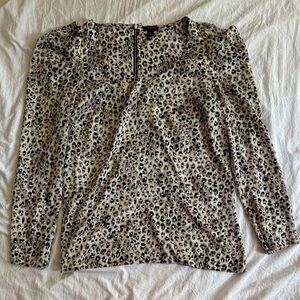 Ann Taylor Animal Print Blouse with Zipper Detail